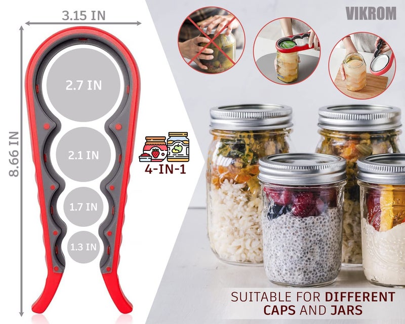 VIKROM 3 Pcs Rubber Jar Opener Grippers Tools for Seniors - Rubber Jar Opener Gripper Pad & 2 Openers for Seniors with Weak Hands, Ergonomic Handle, Easy to Use, Fits Up to 2.7 Inch Caps, Valentines Day Gift - Image 2